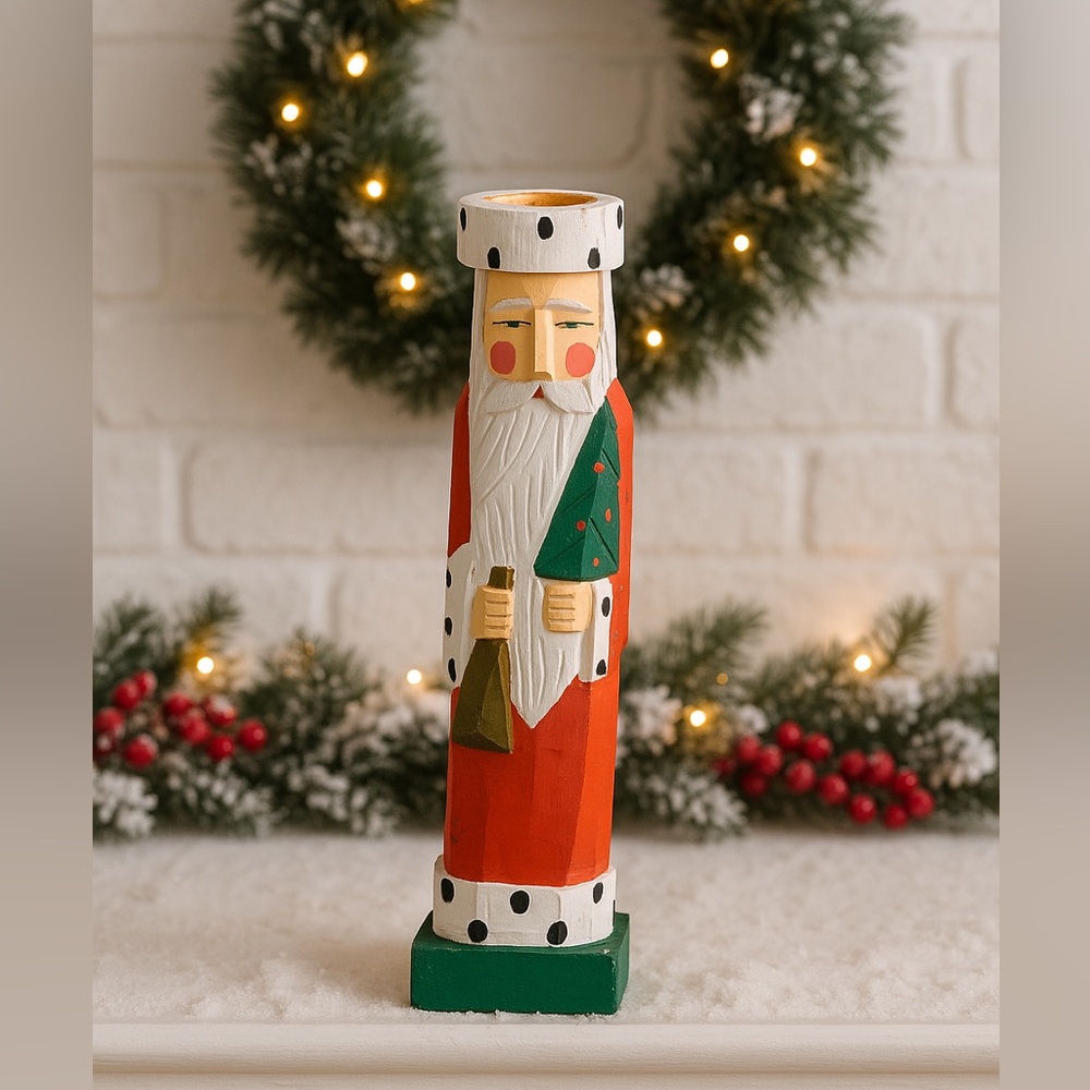 Festive Wooden Santa‎ Claus Figurine